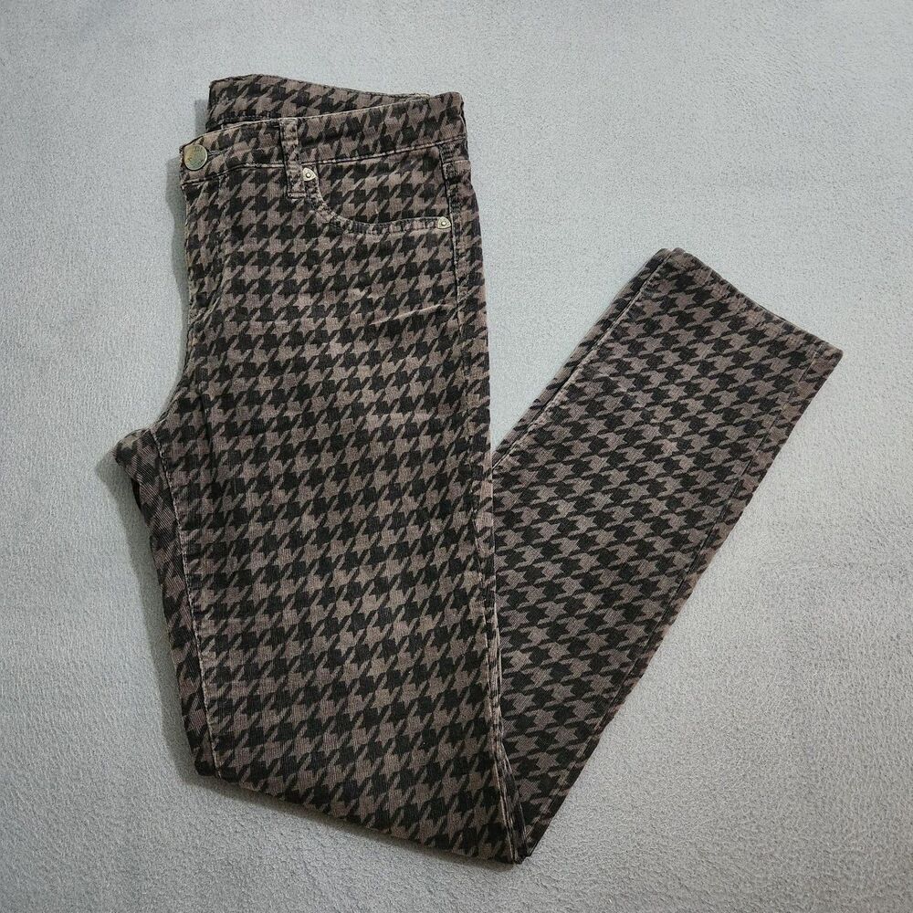 Kut From The Kloth Women 10 Black Houndstooth Diana Skinny Corduroy Pants